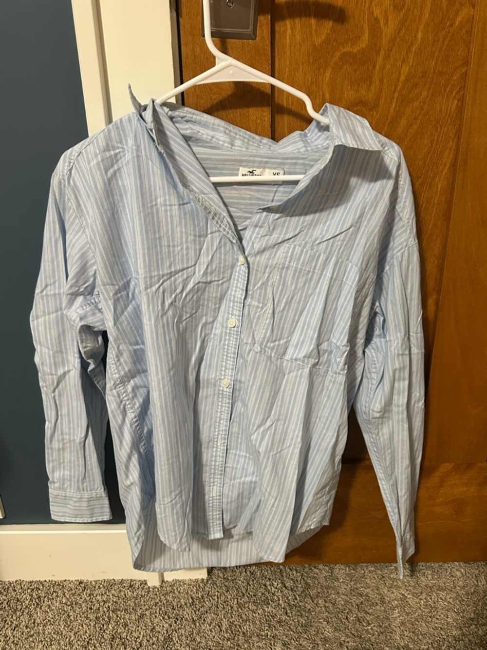 Light Blue Striped Womens Button-Up Shirt